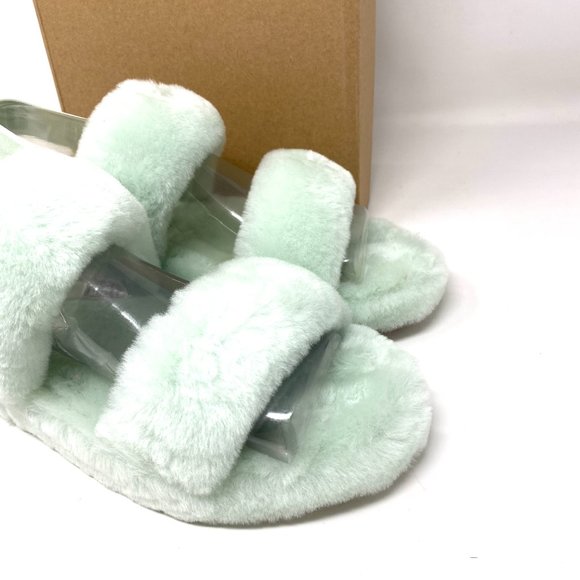 UGG Womens Size 8 1107953 RMN OH YEAH Pale Green Sheepskin Slides Slipper Sandal - Picture 3 of 10